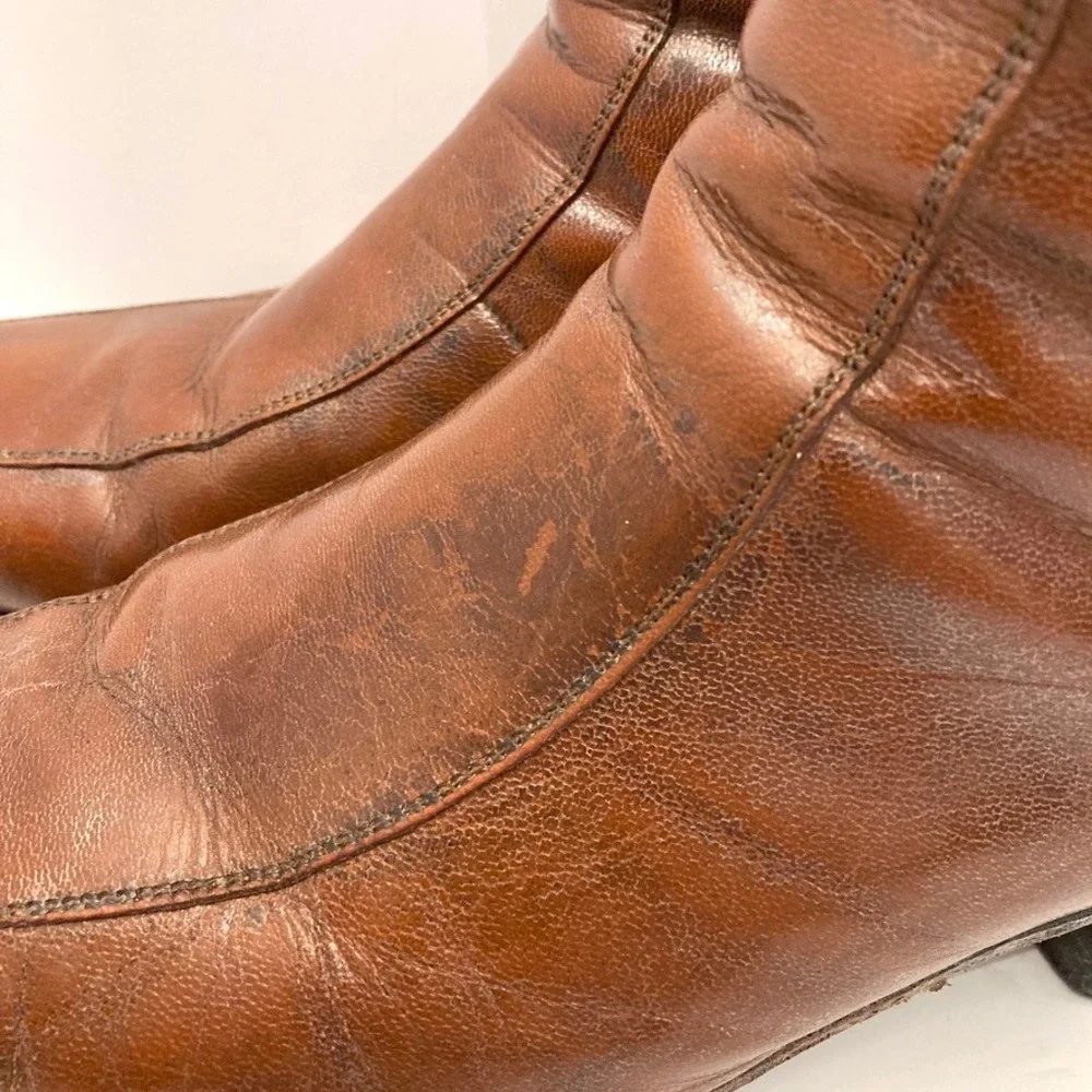 Vtg Florsheim Brown Leather Boots Mens 8.5 D 3215 Side Zip Beatle Moto Retro